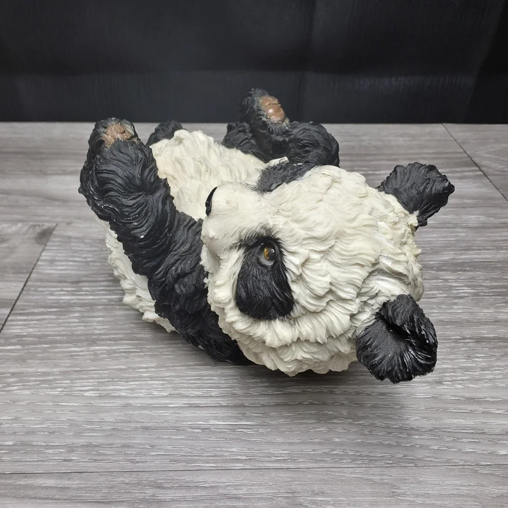 Vintage Panda Bear Heavy Cast Resin Figure Wind Up Musical Nature‎ Art